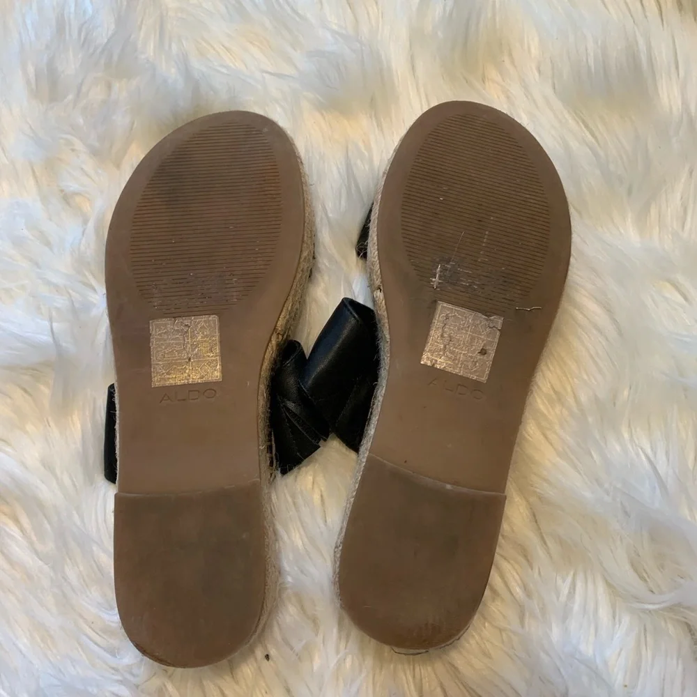 Aldo Women's Size 8 Espadrille Slide Sandals Double Strap Black Slip On Platform